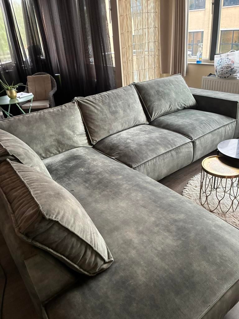 Mooie grote bank!!!! Olijfgroen Pastelgroen, Huis en Inrichting, Ophalen of Verzenden, Zo goed als nieuw, Stof