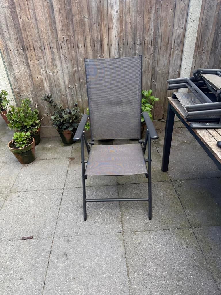4 inklapbare aluminium tuinstoelen met verstelfunctie, Tuin en Terras, Tuinstoelen, Ophalen, Gebruikt, Aluminium, Inklapbaar
