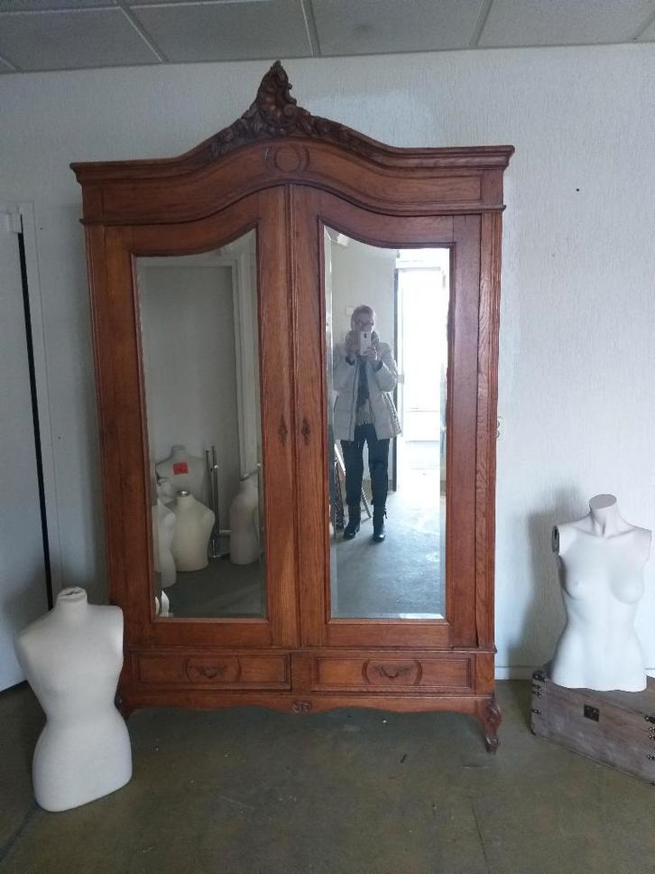 Brocante Queen Ann Spiegelkast, Kledingkast, Garderobekast, Antiek en Kunst, Antiek | Meubels | Kasten, Ophalen