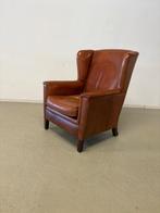 Strakke oorfauteuil in volnerf rundleer, Ophalen, Gebruikt, Engels / Klassiek, 75 tot 100 cm