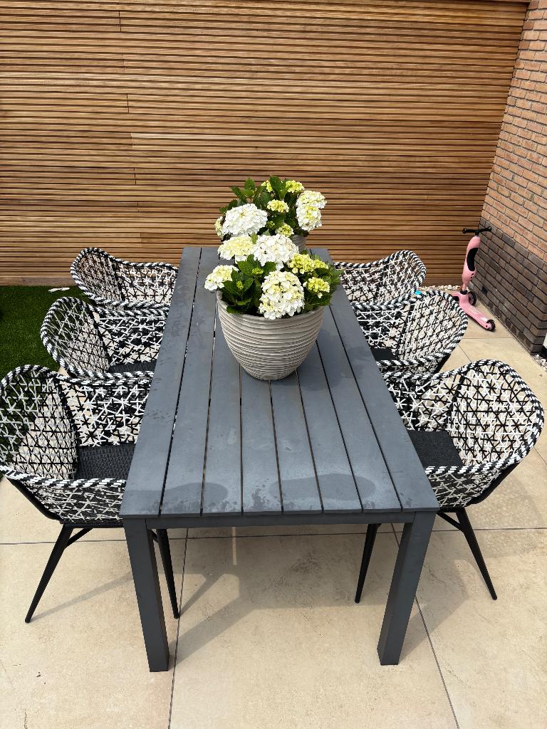 Buiten tafel en stoelen, Ophalen, Gebruikt, 200 cm of meer, 50 tot 100 cm