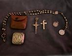 Antieke rozenkrans met diverse bedels en Lourdes doosje, Antiek en Kunst, Antiek | Religie, Ophalen of Verzenden