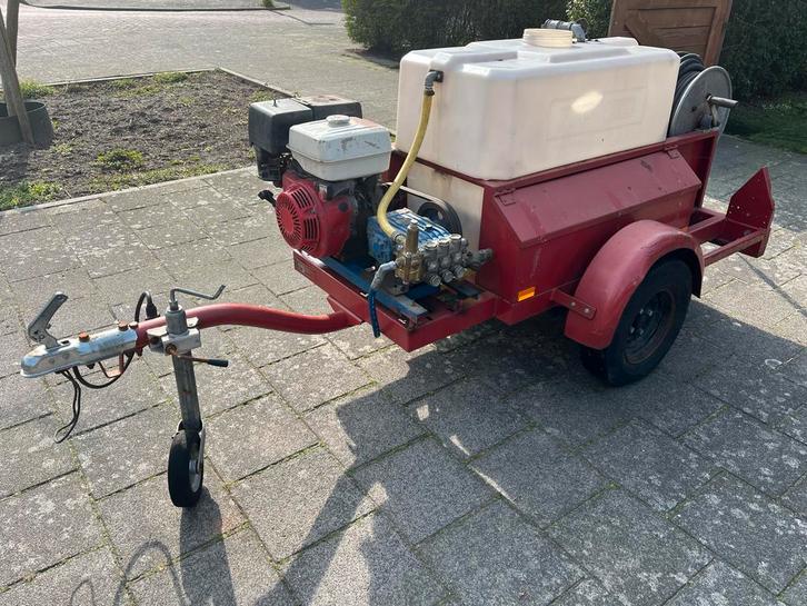 Professionele Hogedrukreiniger op Aanhanger - Benzine, Tuin en Terras, Hogedrukreinigers, Gebruikt, Benzine, Ophalen