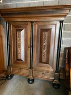 Prachtige Antieke Groenlose Kolommenkast / Kussenkast eiken, Ophalen