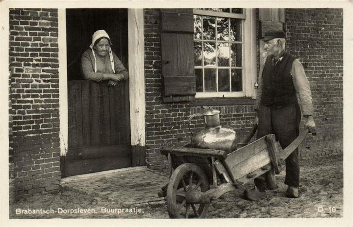 Brabantsch-Dorpsleven. Buurpraatje. - kruiwagen - 1935 gelop, Verzamelen, Ansichtkaarten | Nederland, Gelopen, Noord-Brabant, Voor 1920