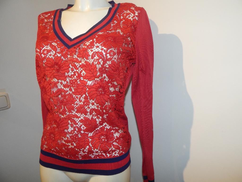 Gucci trui voorkant open gewerkte kant glad breisel XL, Verzenden, Maat 42/44 (L), Rood, Gucci