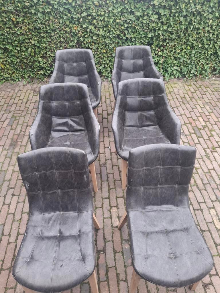 Leren eetkamer stoelen., Huis en Inrichting, Stoelen, Ophalen of Verzenden, Gebruikt, Bruin, Vijf, Zes of meer stoelen