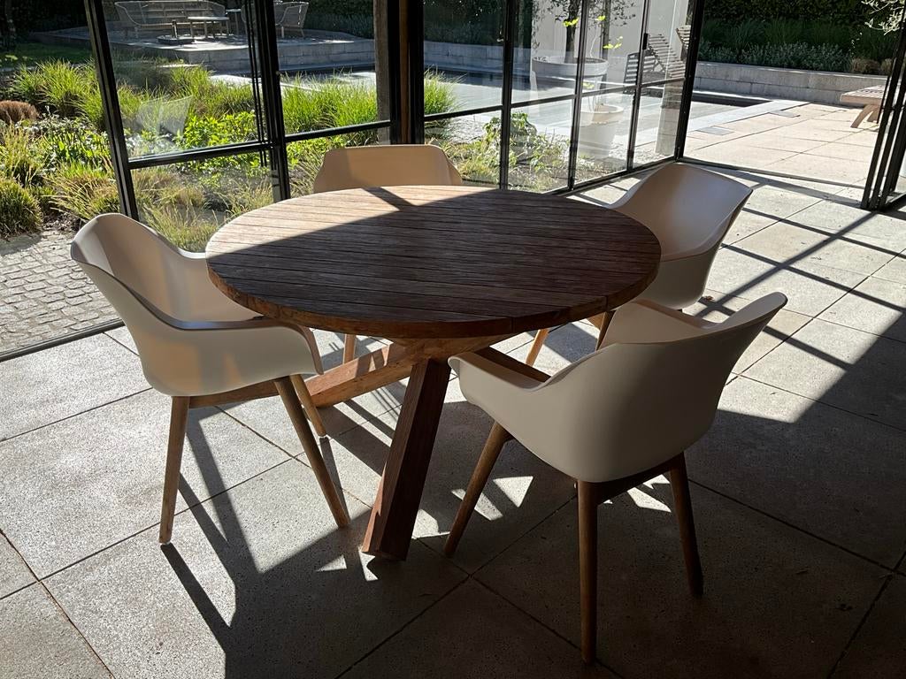 Hartman Sophie tuinset met teakhouten tafel (dia 130 cm), Ophalen, 4 zitplaatsen, Gebruikt, Eettafel