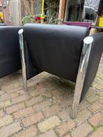 2x Wilkhahn Cubis 831 fauteuils chroom poten zwart leer, Ophalen, Gebruikt, 75 tot 100 cm, Leer