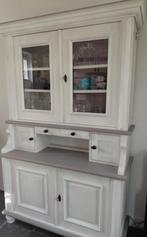 Antieke buffetkast, wit met grijs blad, Gebruikt, Ophalen of Verzenden, Landelijk, Antiek, Brocante, 150 tot 200 cm