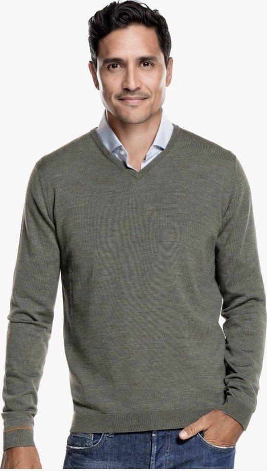 Joe Merino - vhals - M - khakigroen - nieuwstaat, Kleding | Heren, Truien en Vesten, Maat 52/54 (L), Overige kleuren, Joe Merino