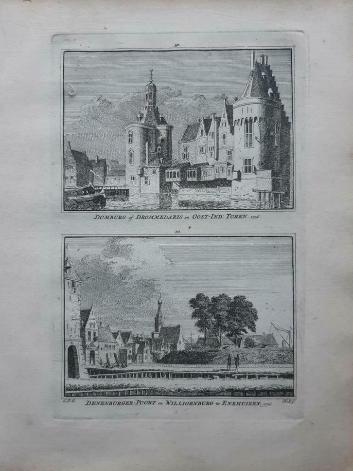 391-392*/ Enkhuizen Drommedaris Oost I. Toren Willigenburg, Antiek en Kunst, Kunst | Etsen en Gravures, Ophalen of Verzenden