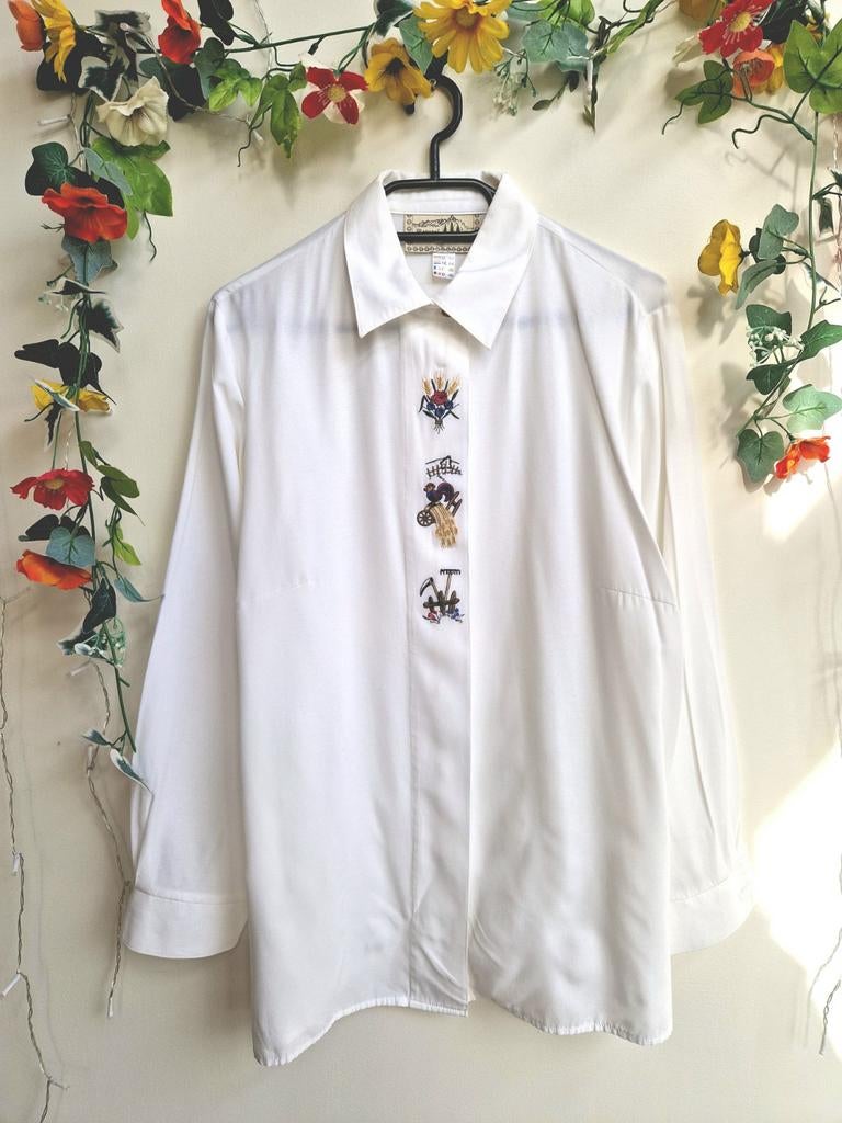 Super schattig vintage overhemd/blouse met borduursels, Kleding | Dames, Blouses en Tunieken, Ophalen of Verzenden, Zo goed als nieuw