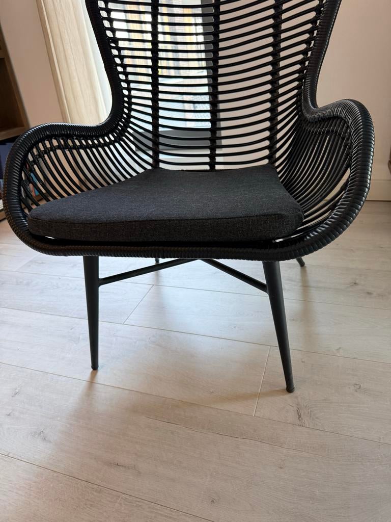 Intenso Rovello lounge tuinstoel- Zwart Wicker met Kussen, Tuin en Terras, Ophalen, Zo goed als nieuw, Wicker