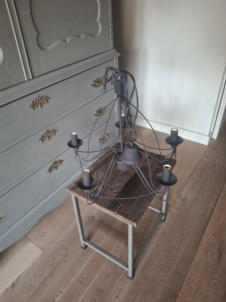 Vintage hang lamp, Ophalen, Hout, 50 tot 75 cm, 5 tot 15 flessen