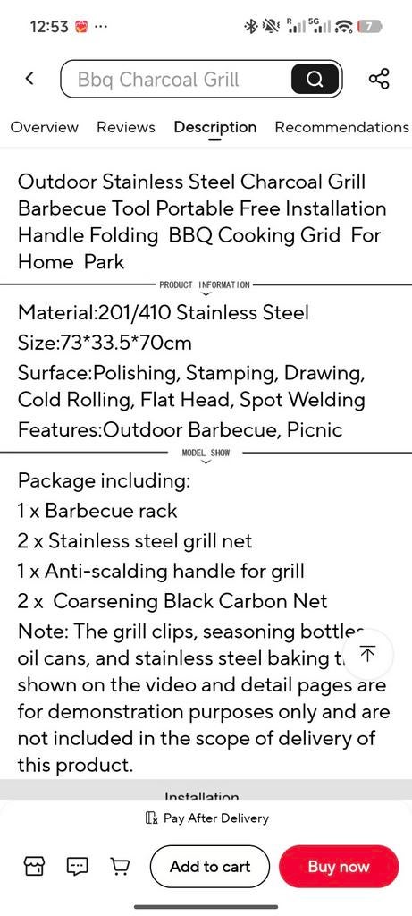 Draagbare RVS Houtskool BBQ Grill - Perfect voor Buiten, Tuin en Terras, Elektrische barbecues, Ophalen, Nieuw, Onbekend