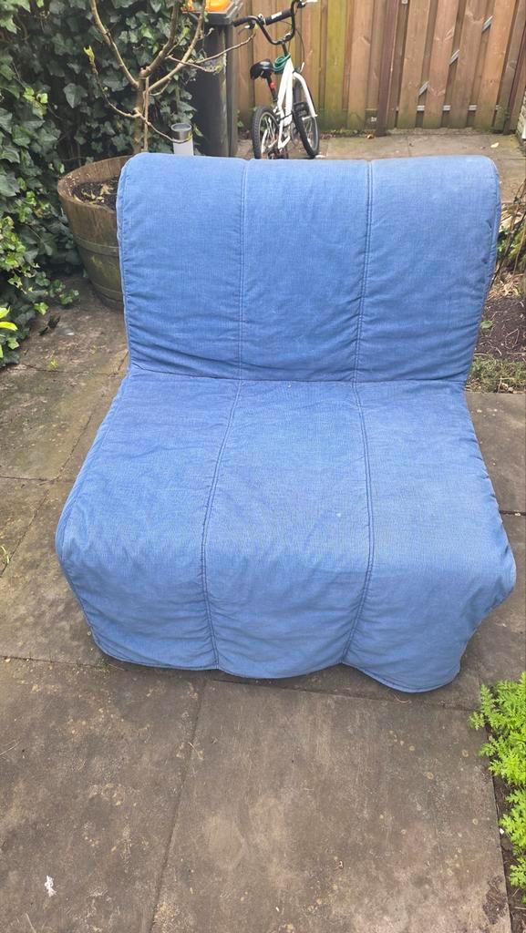 Ikea Lycksele Lovas slaapbank, Huis en Inrichting, Slaapkamer | Slaapbanken, Gebruikt, 90 cm, Tweepersoons, Grijs, Blauw, Ophalen