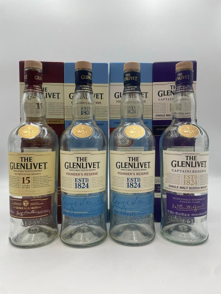 Lege Glenlivet flessen met dozen, Verzamelen, Glas en Borrelglaasjes, Ophalen of Verzenden, Gebruikt, Overige typen