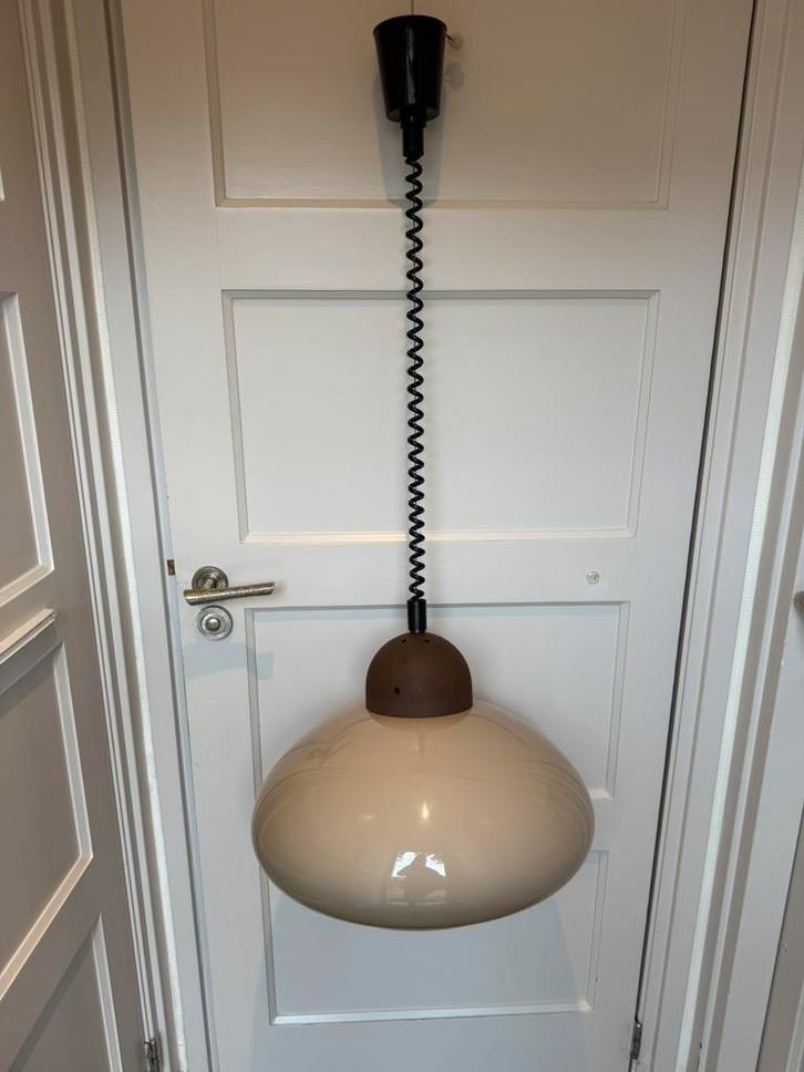 Mushroom hanglamp trekpendel van Dijkstra, jaren 70, Huis en Inrichting, Lampen | Hanglampen, Gebruikt, 75 cm of meer, Kunststof