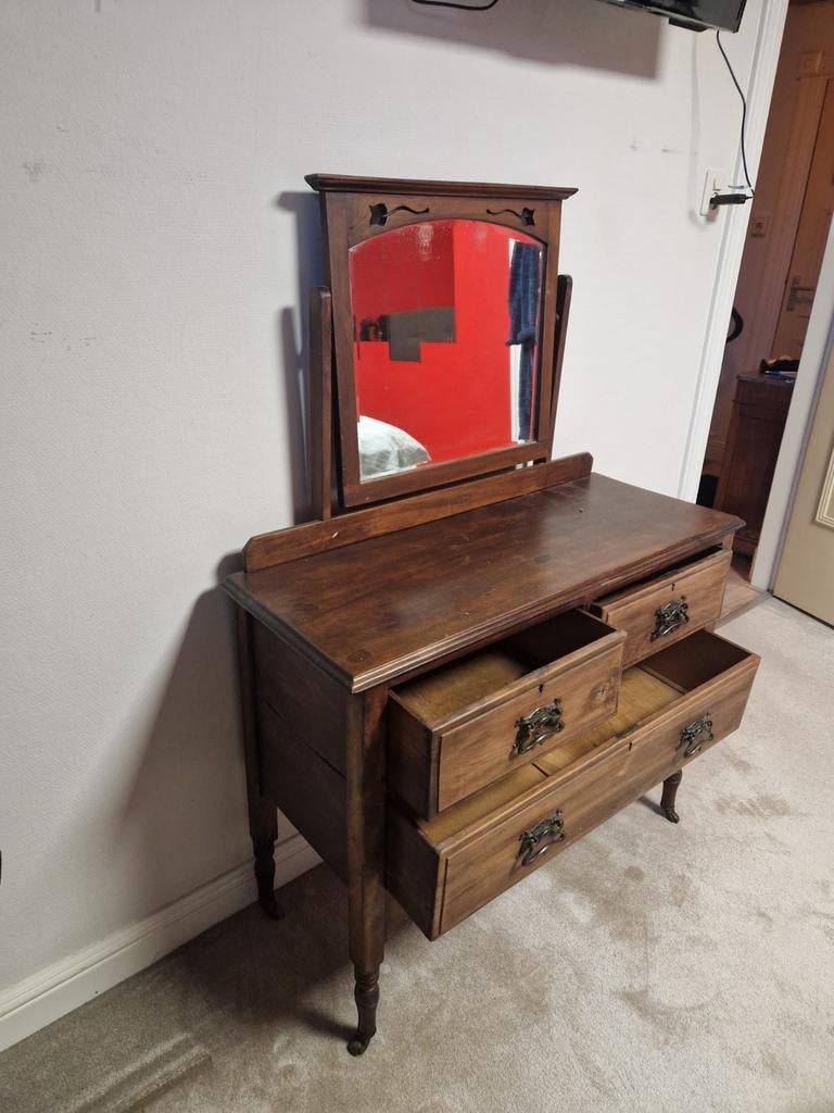 Antieke kaptafel met spiegel, Antiek, Met plank(en), Gebruikt, 25 tot 50 cm