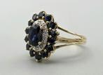 Gouden Vintage ring edelsteen saffier en diamant. 2025/449, Blauw, ., Ophalen of Verzenden, .