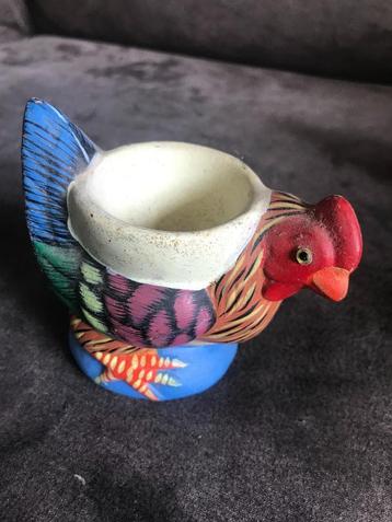 4 Vintage Keramiek Eierdopjes Van een Haan Handbeschilderd. beschikbaar voor biedingen