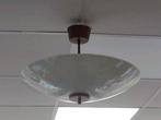 Glas/hout grote plafondlamp, plafonnière., Huis en Inrichting, Lampen | Plafondlampen, Gebruikt, Ophalen