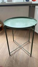 Groen metalen tafeltje, Huis en Inrichting, Tafels | Bijzettafels, Minder dan 55 cm, Gebruikt, Metaal of Aluminium, Rond