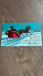 Nieuwjaarswens.Reliefkaart, paard voor slee,,sneeuw, Ophalen of Verzenden, Voor 1920, Ongelopen