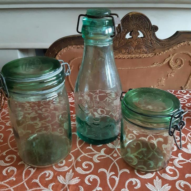 2 oude franse weckpotten l'Idéale+1 fles la Lorraine, Antiek en Kunst, Curiosa en Brocante, Verzenden