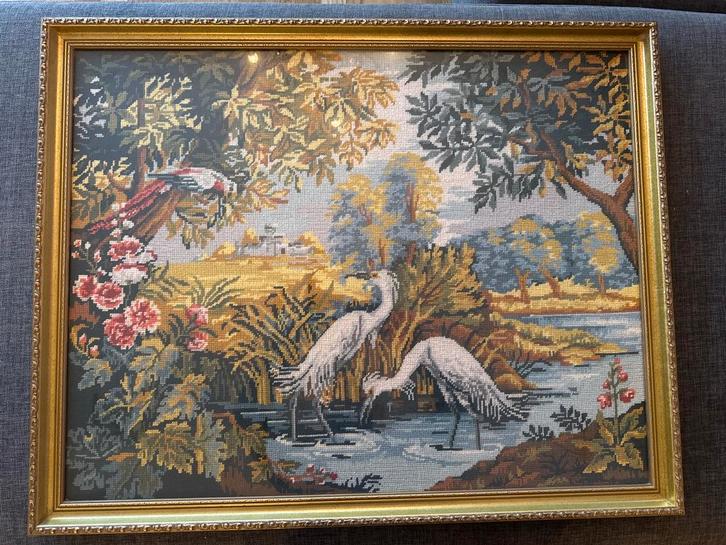 Gobelin wandkleed “Reigers & Landschap” (69 x 87 cm), Antiek en Kunst, Kunst | Schilderijen | Klassiek, Ophalen