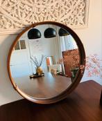 Unieke Mooie ronde leren vintage spiegel, Ophalen, Rond, 50 tot 100 cm, Minder dan 100 cm