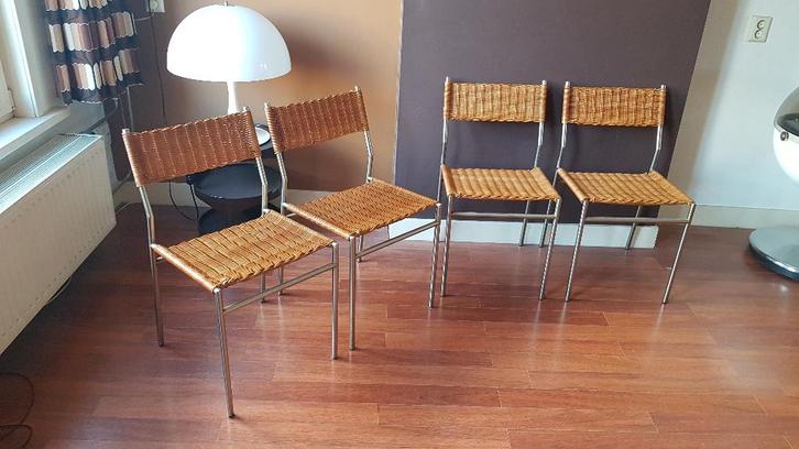 Martin Visser SE05 stoelen 't Spectrum, Huis en Inrichting, Stoelen, Zo goed als nieuw, Vier, Metaal, Riet of Rotan, Overige kleuren