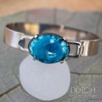Zilverkleurige Metalen Armband met Keramische Parelsteen, Sieraden, Tassen en Uiterlijk, Armbanden, Ophalen of Verzenden, Zo goed als nieuw