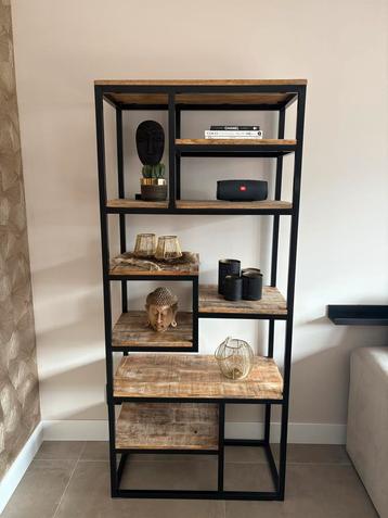 Stoere Wandkast Mangohout & Staal - 180x80x40 beschikbaar voor biedingen