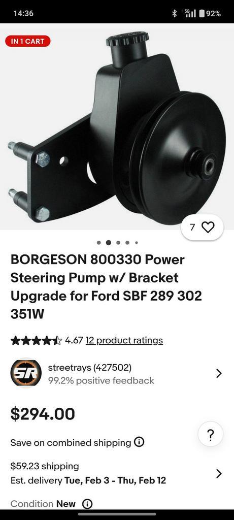 Power Steering Pump w/ Bracket Upgrade ford sbf 289 302 351w, Auto-onderdelen, Besturing, Amerikaanse onderdelen, Nieuw, Ophalen of Verzenden