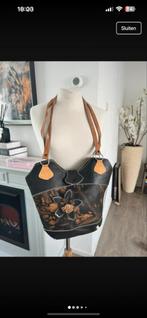 Zwarte  leren tas met bloem, Ophalen of Verzenden, Gebruikt, Zwart, Handtas