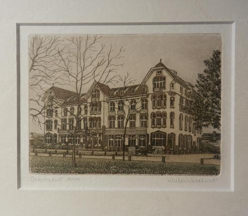 Ets Rhijngeest / Gemeentehuis Oegstgeest W. Veldhorst 10x14, Antiek en Kunst, Kunst | Etsen en Gravures, Ophalen of Verzenden
