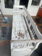 Oude brocante massief houte klepbank met veel opbergruimte, Ophalen