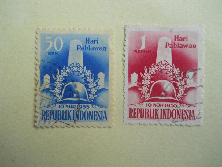 Indonesie 1955 Hari Pahlawan 50 Sen + 1 Rupiah gestempeld, Postzegels en Munten, Postzegels | Azië, Gestempeld, Zuidoost-Azië