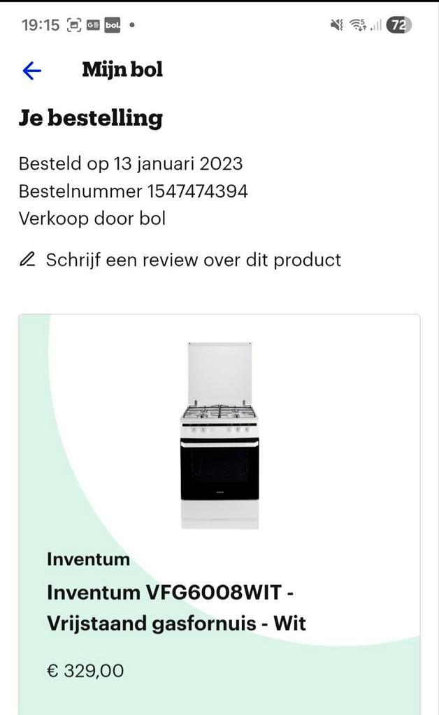 Gasfornuis Inventum, Witgoed en Apparatuur, Fornuizen, Zo goed als nieuw, Vrijstaand, Gas, 4 kookzones, 85 tot 90 cm, Ophalen of Verzenden