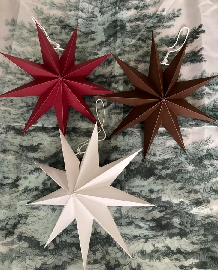 Partij Set 3 kerststerren retro papieren ster rood wit bruin, Diversen, Kerst, Nieuw, Ophalen of Verzenden