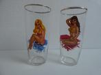 Te koop 2 x vintage pin up glas, jaren 70, Ophalen of Verzenden