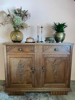 Vintage houten dressoir met marmeren blad in aardetinten, Ophalen, Gebruikt
