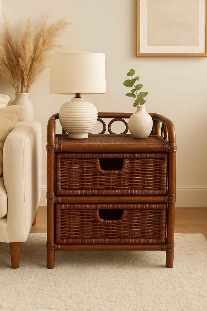 Rotan kastje met twee lades, afmetingen 53 x 30 x 45 cm, Antiek en Kunst, Antiek | Meubels | Kasten, Ophalen of Verzenden