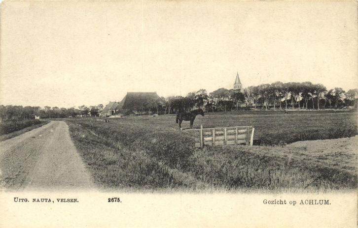 Gezicht op Achlum. - paard - ongelopen, Verzamelen, Ansichtkaarten | Nederland, Ongelopen, Zuid-Holland, Voor 1920, Verzenden