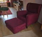 Oorstoel en hocker donkerrood, Huis en Inrichting, Fauteuils, Ophalen, Gebruikt, 75 tot 100 cm, Stof
