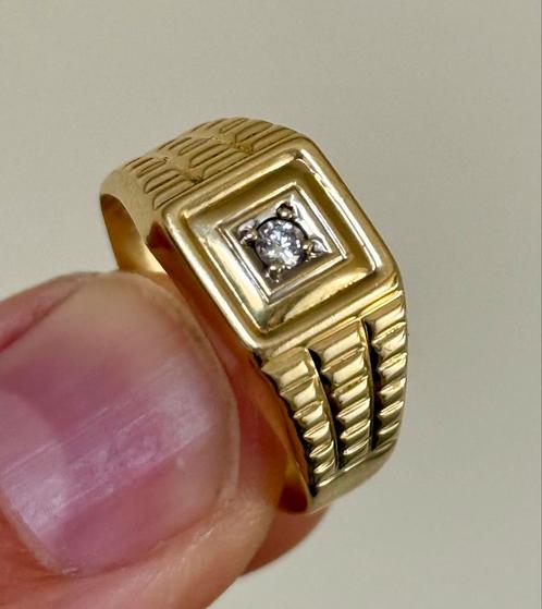 Gouden Rolex stijl ring met een natuurlijke diamant! 19,75mm, Sieraden, Tassen en Uiterlijk, Ringen, Heer, 19 tot 20, Goud, Goud
