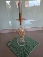 Mynte kaarsen houder in fles met bijpassend mynte kleedje., Ophalen of Verzenden, Metaal, Minder dan 25 cm