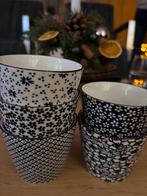 5 blauw/witte Kitchen Trend kopjes - zo goed als nieuw!, Keramiek, Ophalen of Verzenden, Zo goed als nieuw, Overige stijlen